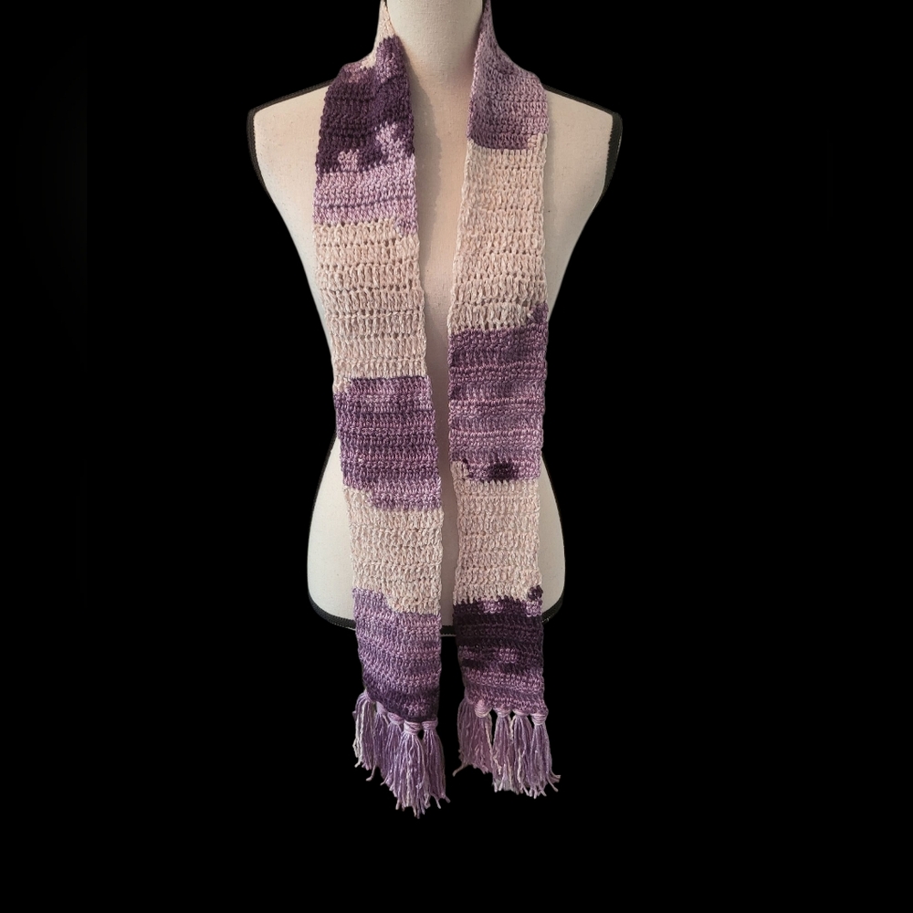 Boho Crochet Purple Skinny Scarf Handmade